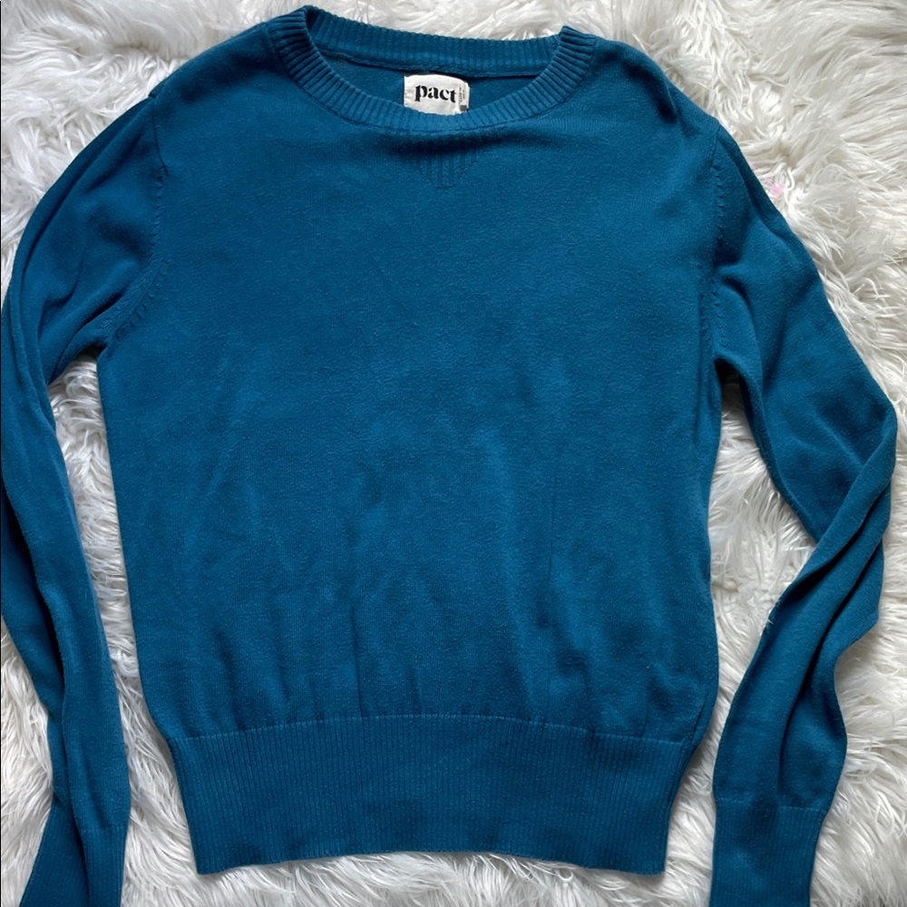 PACT 100% Organic Crewneck Sweater Long Sleeve, Teal, XS